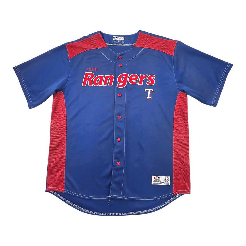 MLB Texas Rangers Jersey Men’s XL Blue Red Button Front Fanwear